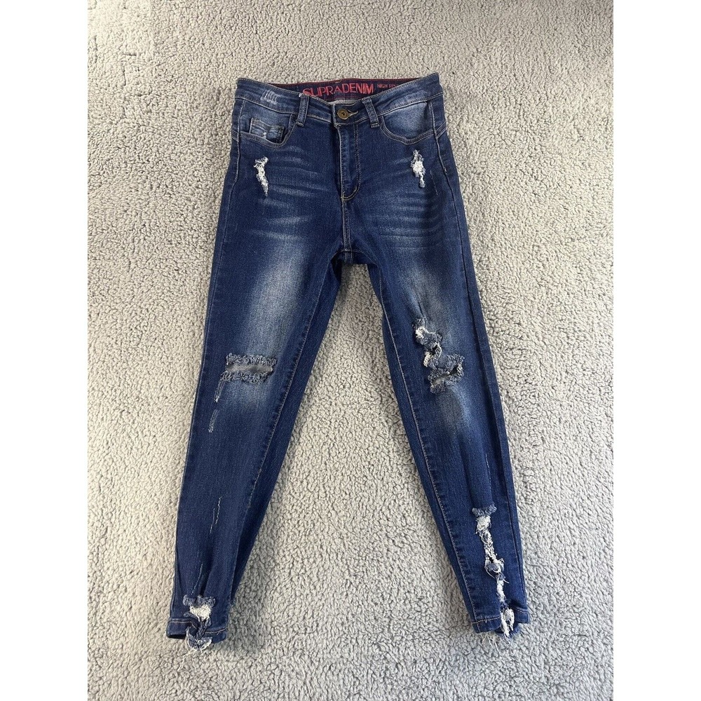 Women Jeans Juniors 9 Mid Rise Ankle Skinny Distressed Dark Wash Demin Pants